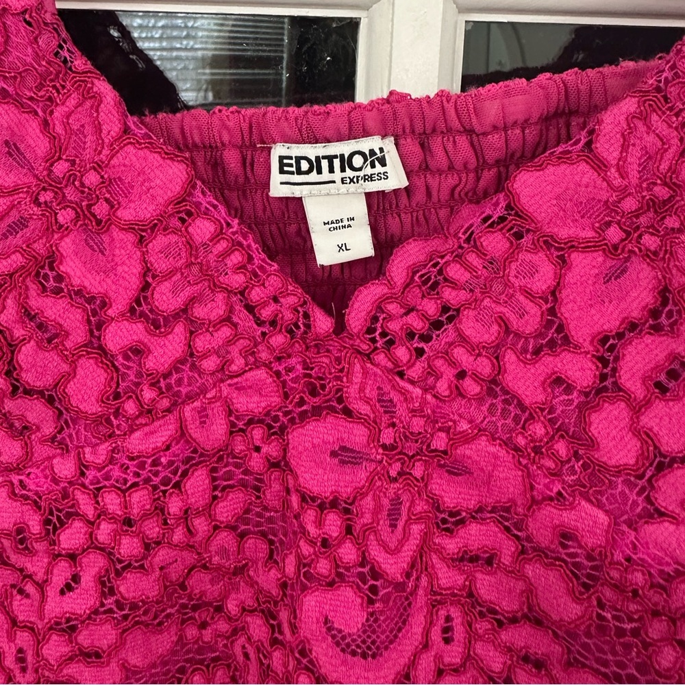 Express Edition Neon Berry Lace Bralette Top (Size XL)